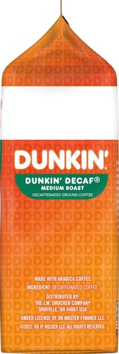 Dunkin Decaf Ground Coffee  Medium Roast  18 Ounce Bag