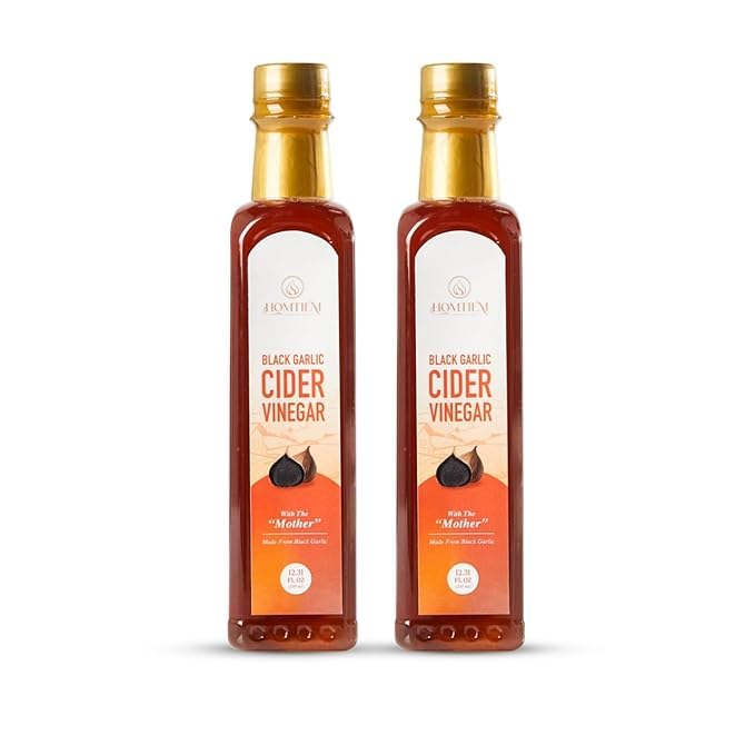 HOMTIEM Black Garlic Cider Vinegar, Naturally Fermented, Gluten Free, 12 Fl Oz (Pack of 2)