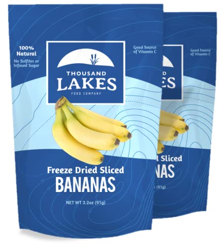 Thousand Lakes Freeze Dried Fruit - Sliced Bananas 2-Pack 3.2 Ounces (6.4 Ounces Total) | No Sugar Added | No Oils Or Fat | 100%