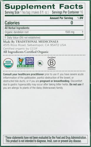 Traditional Medicinals Roasted Dandelion Root Herbal Tea, 16 ct