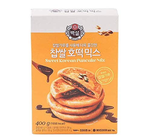 Korean Fancy Hotcake Mix; CJ Beksul Korean Sweet & Green Tea Pancake Mix, Hotteok (14.10 oz, 400g) ; ????? CJ ?? ??, ???? ??; ??