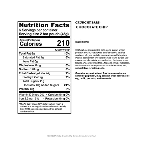 Kodiak Cakes Crunchy Granola Snack Bars, Chocolate Chip, High Protein, 12 Bars, 5.63 x 1.81 x 6.32 inches