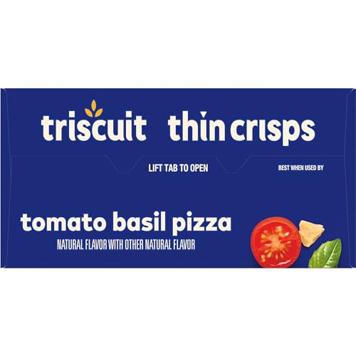 Triscuit Thin Crisps Tomato Basil Pizza Whole Grain Wheat Crackers, Lunch Snacks, Bulk Snack Crackers, 6-7.1 oz Boxes