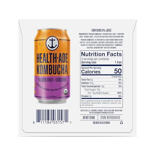 Health-Ade Organic Passion Fruit Tangerine Kombucha Can 11.5OZ 4-Pack, 46OZ