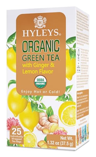 Hyleys Organic Green Tea Ginger and Lemon Flavor - 25 Tea Bags