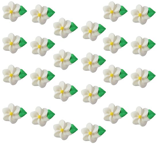 OCREME Royal Icing Sugar Flower Decorations, Set of 24, 1/2 Inch, White, Model OCRIF-32, for Cake Decorating and Toppers