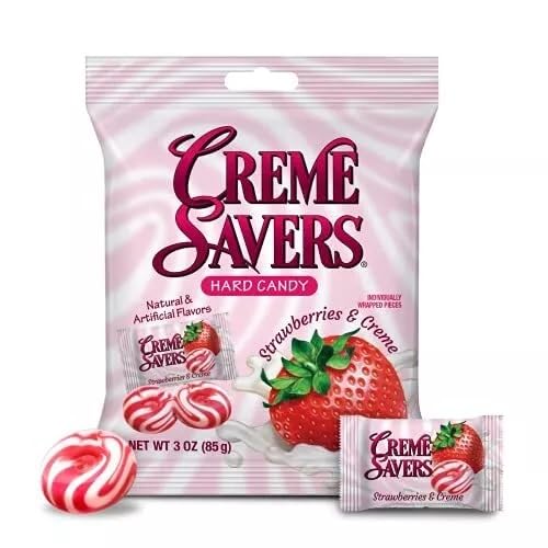 Cream Savers Strawberries & Cream, 6.25 Ounce Bag (Pack Of 4), Individually Wrapped Hard Candy, Strawberry Candy, The Hampton Ca