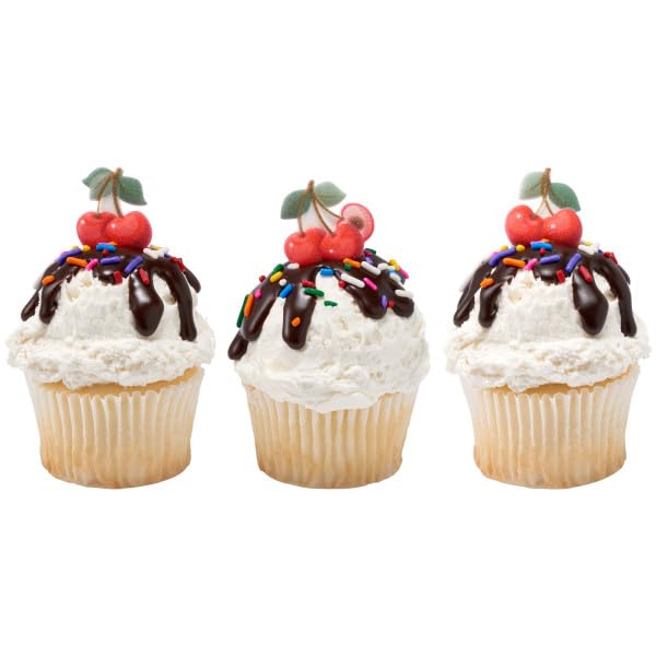 Cherry Shape Edible Sugar Cake Toppers, 12 Count