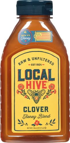 Local Hive Clover Raw Unfiltered Honey - 16 oz, 100% Pure US Honey, Sourced from American Bees and Beekeepers - Natural Sweetene