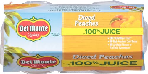 Del Monte Diced Peaches in 100% Juice, 4oz (4 Cups) Fruit Cup Snacks