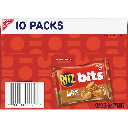 RITZ Bits Peanut Butter Sandwich Crackers, Bulk Lunch Snacks, 40 Snack Packs (4 Boxes)