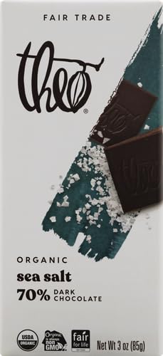Theo Sea Salt Organic Dark Chocolate Bar, 70% Cacao, 1 Bar | Vegan, Fair Trade