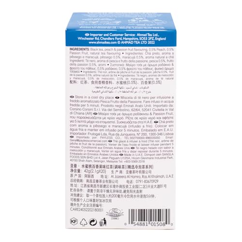 Ahmad Tea Black Tea, Cold Brew Peach and Passion Fruit Teabags, Iced Tea, 20 ct (Pack of 1) - Caffeinated and Sugar-Free