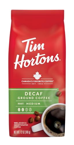 Tim Hortons 100% Arabica Medium Roast, Decaffeinated, Ground Coffee, 12 Ounce (Pack of 2)