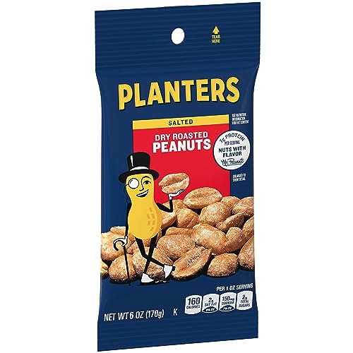 Planters Dry Roasted Peanuts, 6 oz Bag (Pack of 12) - Tasty Snack, Gluten-Free, Perfect for On-the-Go Enjoyment