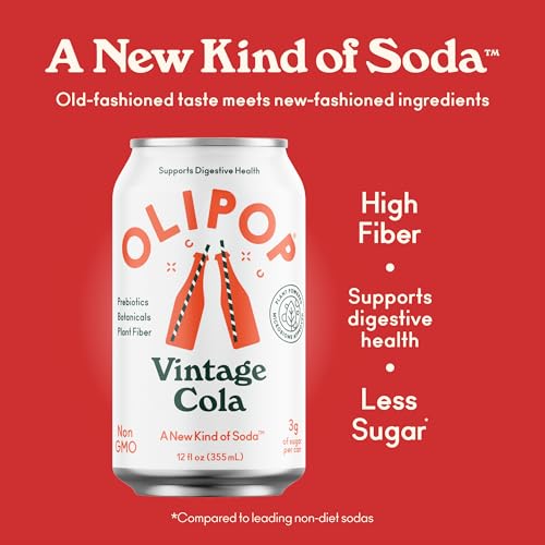 OLIPOP Prebiotic Soda Pop  Vintage Cola  Prebiotics  Botanicals  Plant Fiber  12 fl oz (4 Cans)