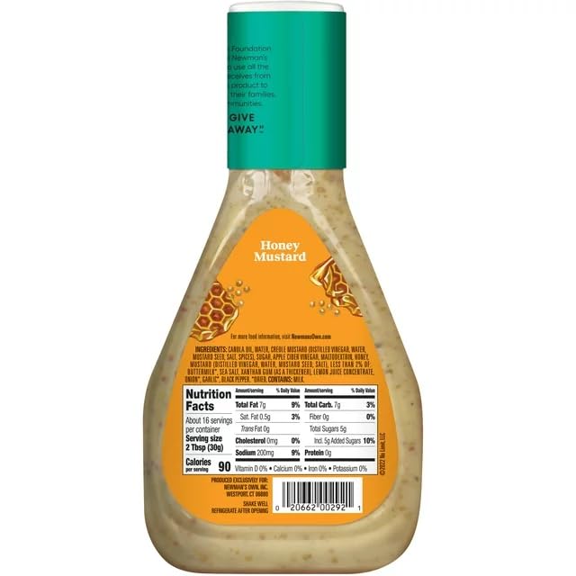Newman's Own Honey Mustard Dressing, 16 oz - Pack of 3, Gluten-Free, All-Natural Ingredients