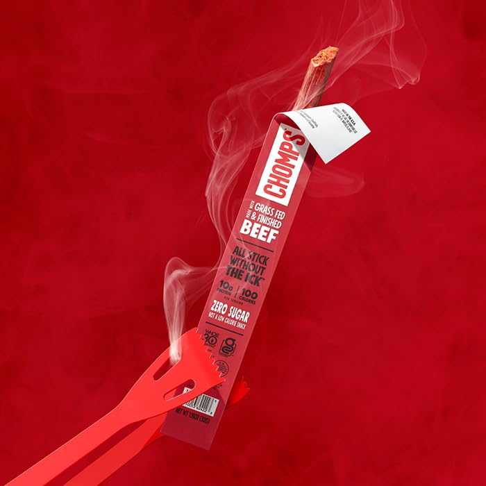 Chomps Beef Jerky Snack Sticks, Smoky BBQ, 24-Pack, 1.15 Ounce Each, Gluten-Free, Zero Sugar, Keto, Paleo, Non-GMO