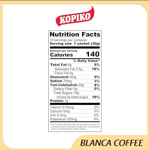 Kopiko Blanca Instant Coffee Mix – Creamy Volcanic Coffee – 1.06 Oz (Pack of 10) – White