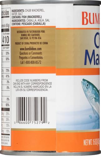 Bumble Bee Chub Mackerel, 15 oz Can - Canned Mackerel Fish, High Protein Keto Food, Gluten Free (Pack of 4)