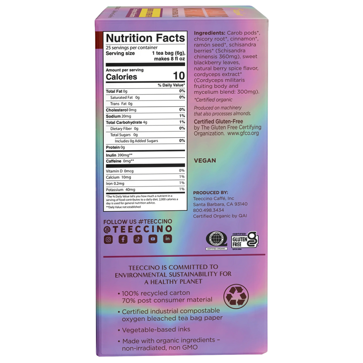 Cordyceps Schisandra Cinnamon Berry Mushroom Herbal Tea