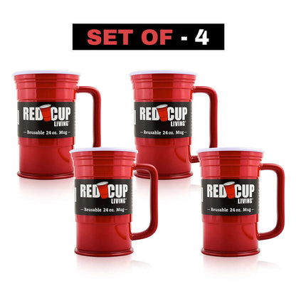 Redcupliving 24oz Reusable Red Plastic Beer Mug