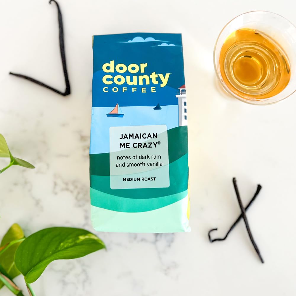 Door County Coffee Jamaican Me Crazy Flavored Ground Coffee, Medium Roast, 10 oz Bag