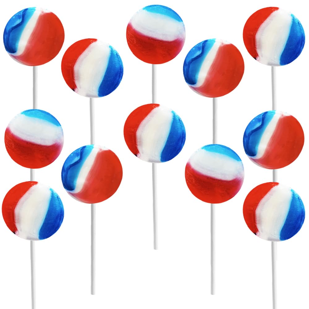Fruidles Patriotic Striped Cherry Lollipops, Hard Candy, Kosher Certified, 1200 Count, Red, White & Blue