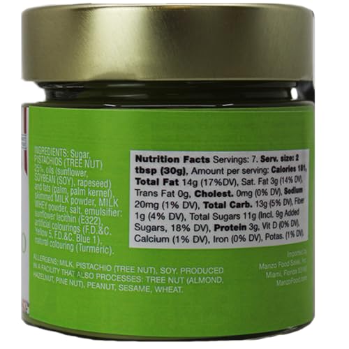 Pistachio Cream with Sea Salt, Sicilian Sweet & Salty Pistachio Spread, 7 oz (200g), Sweet Pistachio Butter, Product of Italy, L