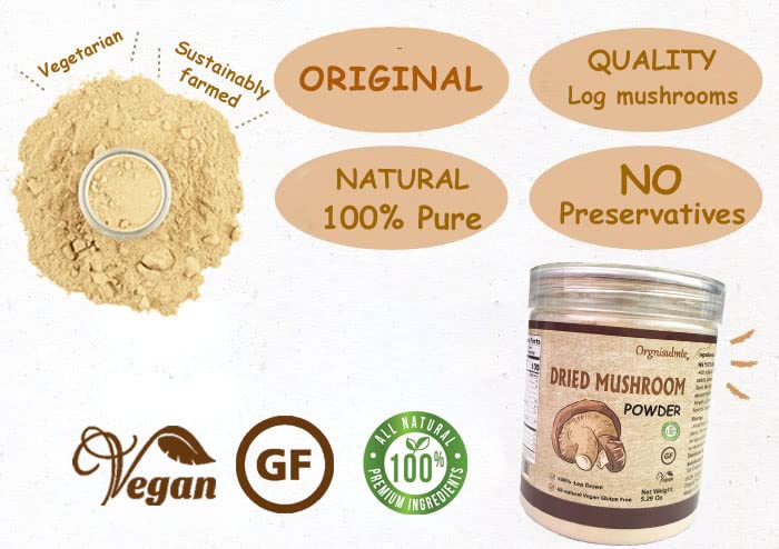 Orgnisulmte Dried Shiitake Mushrooms Powder No Additive All Natural Vegan And Gluten-Free 5.29 Oz(150G)