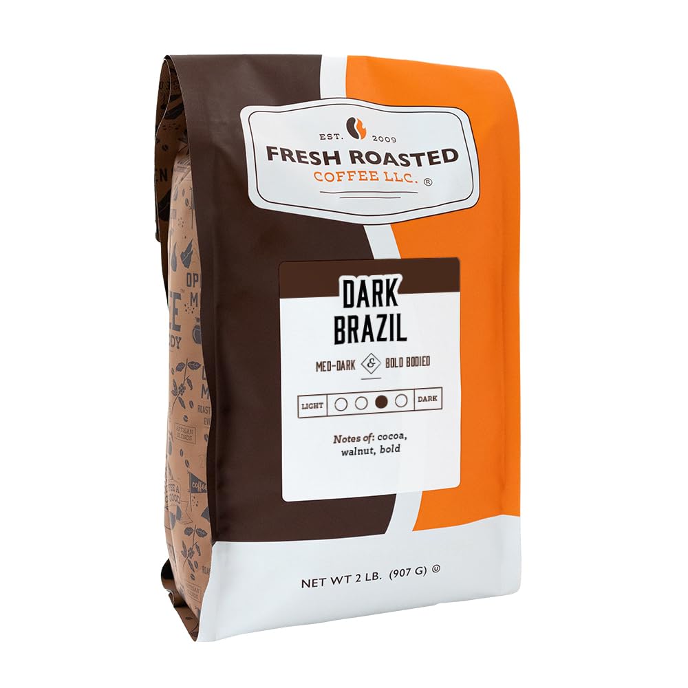 Fresh Roasted Coffee, Dark Brazil Cerrado, 2 Lb (32 Oz), Med-Dark Roast, Whole Bean, Kosher