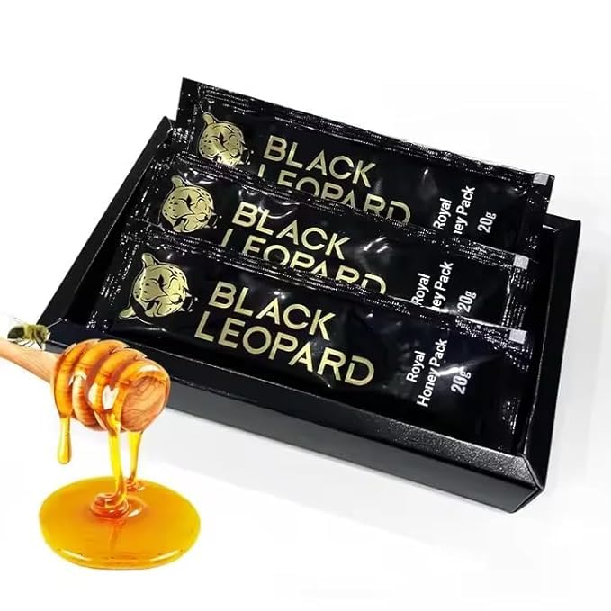 Black Leopard Honey Packs- 20 Gram Satchets - Pack of 10 - enhanced Pure Honey with Jelly Bee Pollen