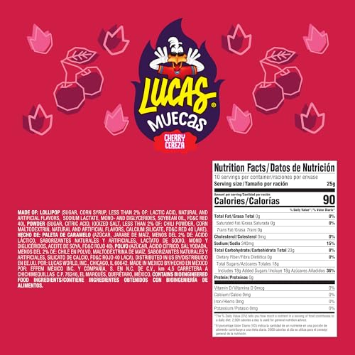 Lucas Muecas Cherry Flavor Lollipop With Chili Powder, 8.8 Ounce