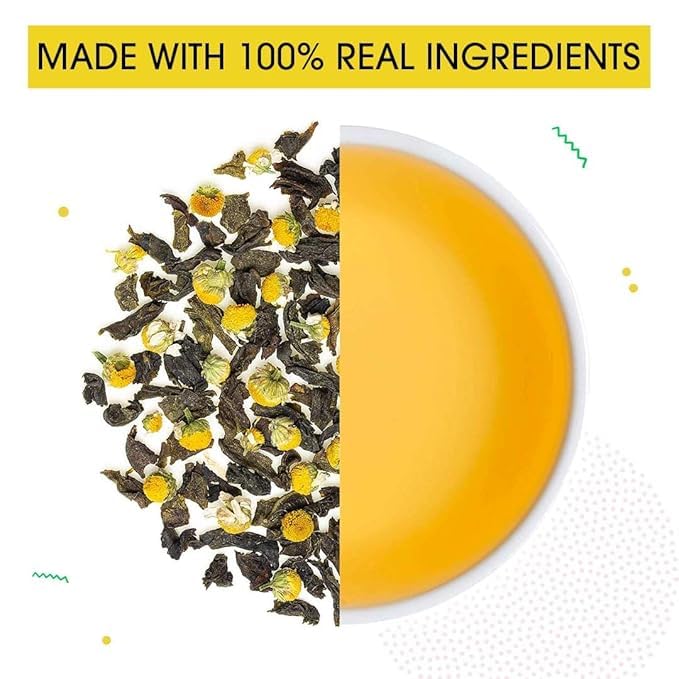 Teabox Enhanced Green Tea With Chamomile Flowers | 100% Whole Leaf & 0% Bitterness | Green Tea From The Himalayas| Low Caffeine | 100G Loose (3.52Oz)