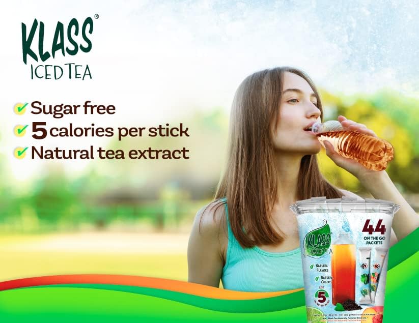 Iced Tea Drink Mix - Klass Sugar Free Variety Pack - Peach & Lime Black Tea On-The-Go! (44 Count Powder Stick Packs) 5 Calories
