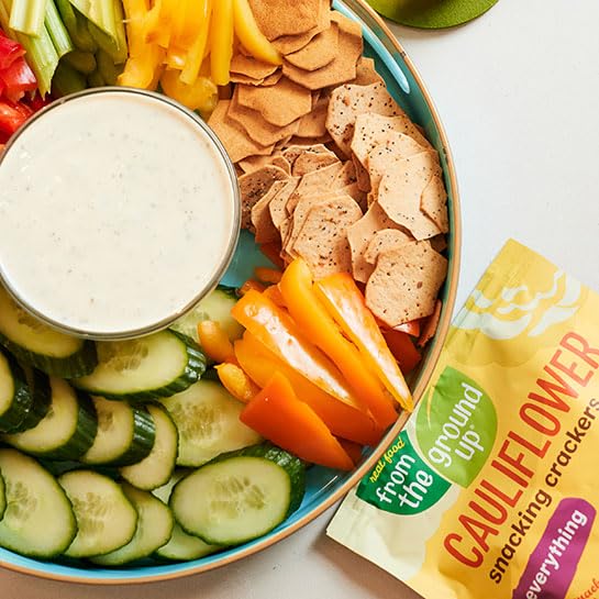 Real Food From The Ground Up Cauliflower Snacking Crackers - 6-Pack Snack Bags (Everything)