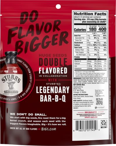 BIGS Sunflower Seeds, Stubbs Tangy Bar-B-Que Flavor, Softball Stocking Stuffer, 5.35 oz. (Pack of 12)
