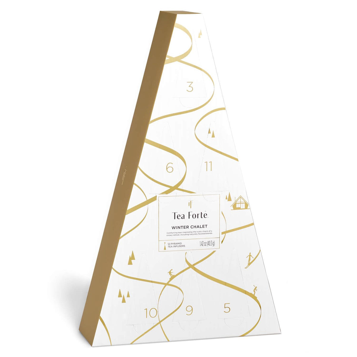 Tea Forte Tea Advent Calendar Gift Set; 12 Individually Wrapped Handcrafted Assorted Pyramid Infuser Tea Bags With Numbered Doors, Winter Chalet