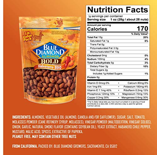 Blue Diamond Almonds, Bold Habanero BBQ, 16 Ounce (Pack of 2)