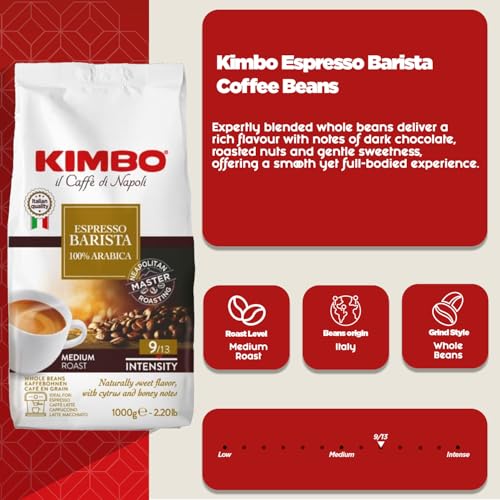 Kimbo Espresso Barista 100% Arabica | Whole Bean Coffee | Medium Roast | 9/13 Intensity | Naturally Sweet Flavor, With Cytrus an
