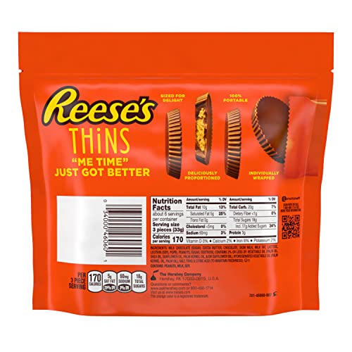 REESES THiNS Milk Chocolate Peanut Butter Cups, Candy Share Pack, 7.37 oz