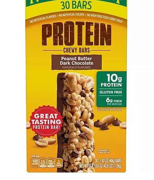 Generic Peanut Butter Dark Chocolate Protein Chewy Bars - Gluten-Free, 30 ct., Brown, 13.9954 cm x 10.8966 cm x 27.0002 cm
