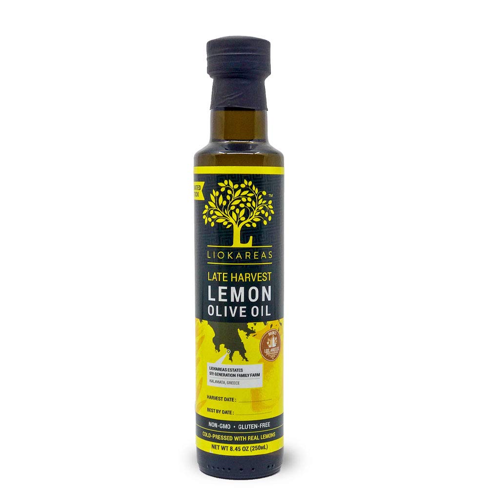Liokareas Lemon Olive Oil - Organic Extra Virgin Cold Pressed - 8.45 Ounce - NonGMO, Paleo, Keto - 2022 Award Winner