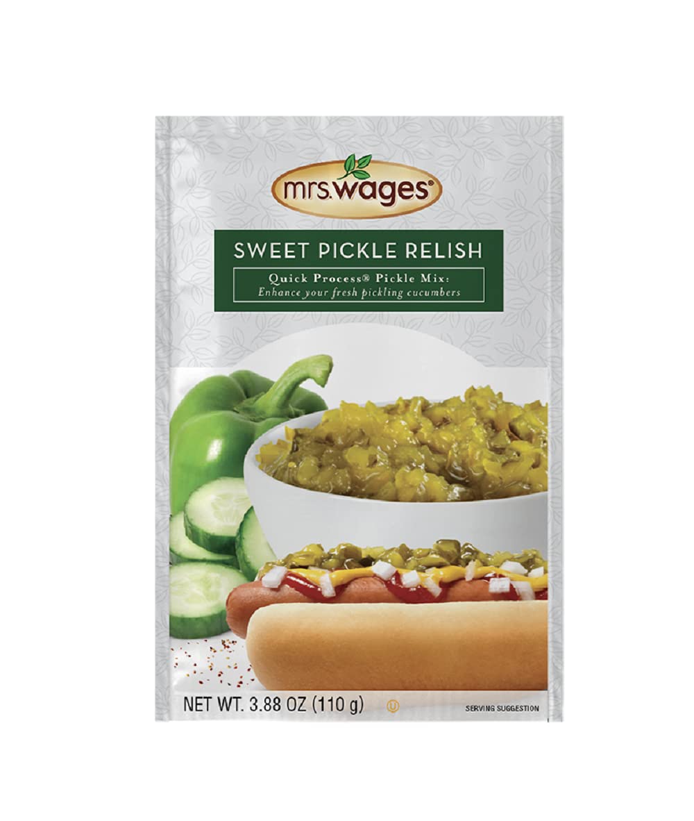 Mrs. Wages Sweet Pickle Relish Quick Process Mix, Quick and Easy, Simple-To-Use, Great Topping, Sweet Pickle Flavoring, 4.0 oz P