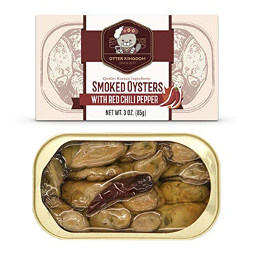 Otter Kingdom Smoked Oysters with Red Chili Pepper in Olive Oil, 3-Ounce (Pack of 12)