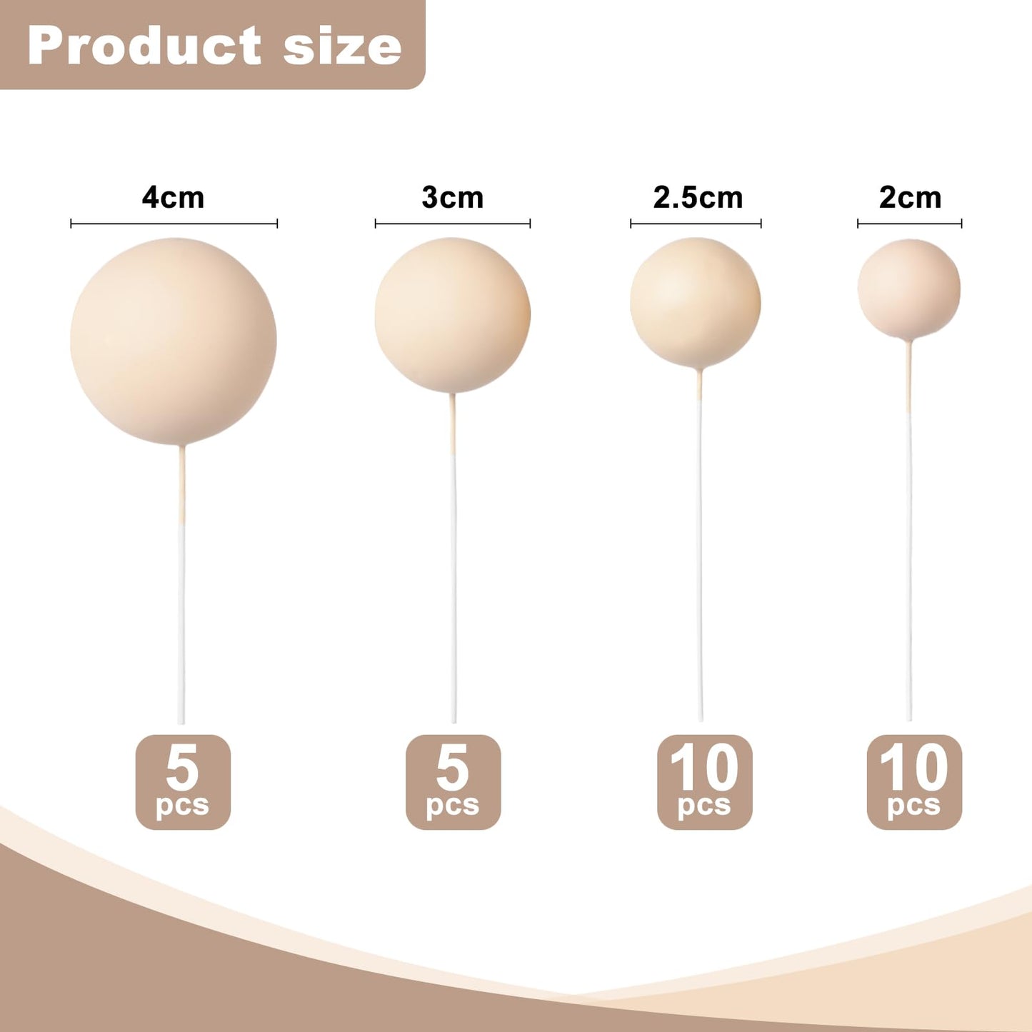 Goensjt 30 PCS Cake Topper Set, Metal Ball Picks for Birthday, Baby Shower, Wedding, Khaki Color