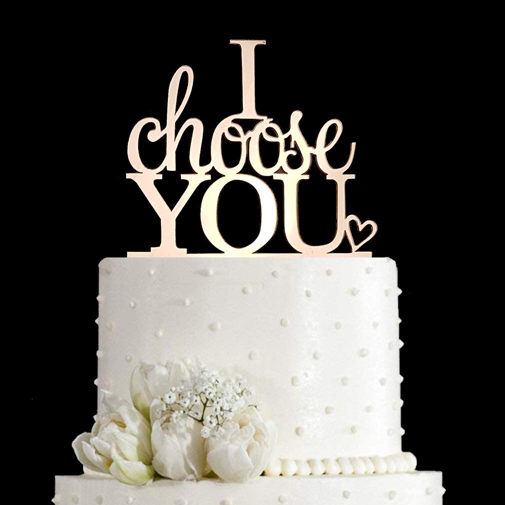 JIEEIN Wedding Cake Topper, Acrylic, Mirror Rose Gold, Model NJ-0389, for Engagement and Marriage Party Decorations
