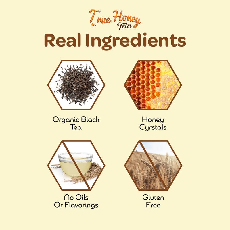 True Honey English Breakfast Tea Bags - Honey Crystals Blended In Every Sachet - Strong Antioxidant Support - All Natural Organi