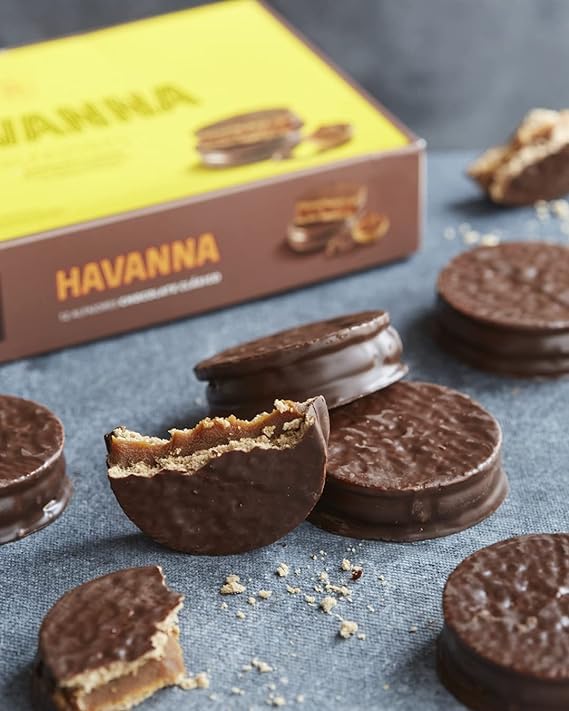 Havanna Alfajores Argentinos - Traditional Argentine Alfajores with Dulce de Leche (Milk caramel)  Coated in Semi-Sweet Havanna Chocolate - The Authentic and Original - Box of 12