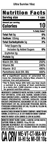 Monster Energy Ultra Sunrise, Sugar Free Energy Drink, 16 Ounce (Pack Of 12)